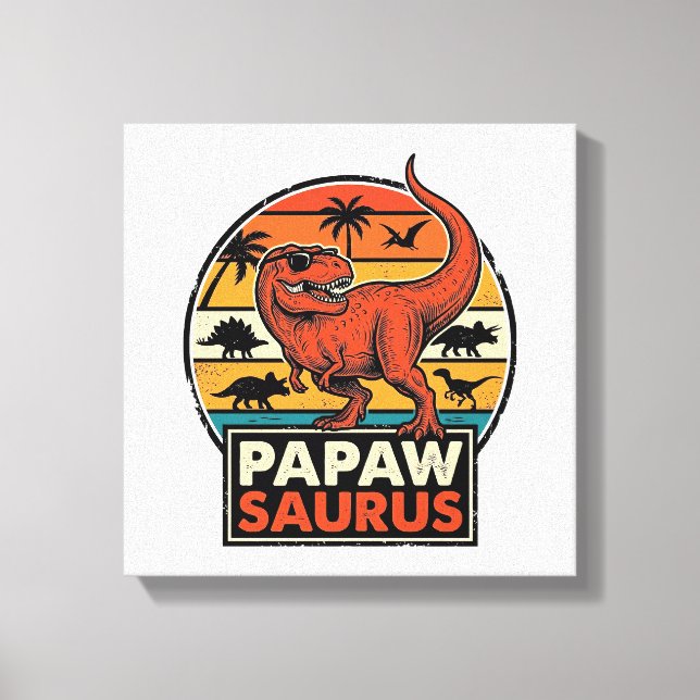 Papawsaurus Retro Dinosaur Sunset Vector Design_1 Canvas Print (Front)