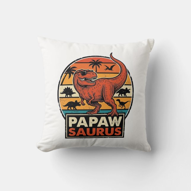 Papawsaurus Retro Dinosaur Sunset Vector Design_1 Cushion (Front)