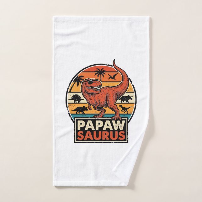 Papawsaurus Retro Dinosaur Sunset Vector Design_1 Hand Towel (Hand Towel)
