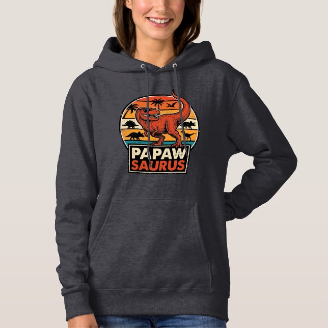 Papawsaurus Retro Dinosaur Sunset Vector Design_1 Hoodie (Front)