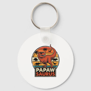 Papawsaurus Retro Dinosaur Sunset Vector Design_1 Key Ring