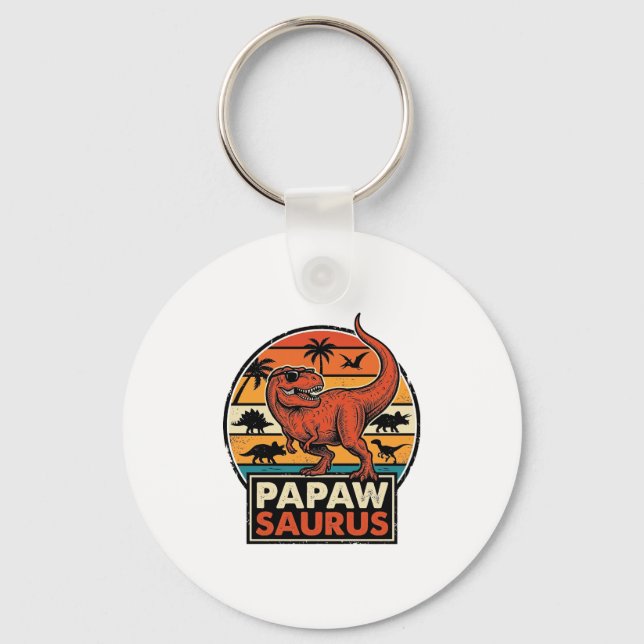 Papawsaurus Retro Dinosaur Sunset Vector Design_1 Key Ring (Front)