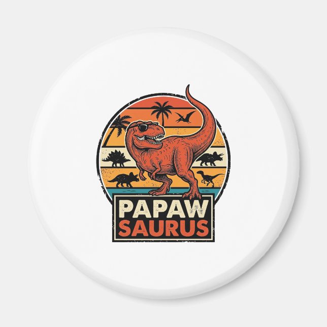 Papawsaurus Retro Dinosaur Sunset Vector Design_1 Magnet (Front)