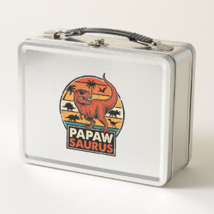 Papawsaurus Retro Dinosaur Sunset Vector Design_1 Metal Lunch Box