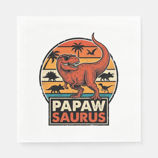 Papawsaurus Retro Dinosaur Sunset Vector Design_1 Napkin (Front)