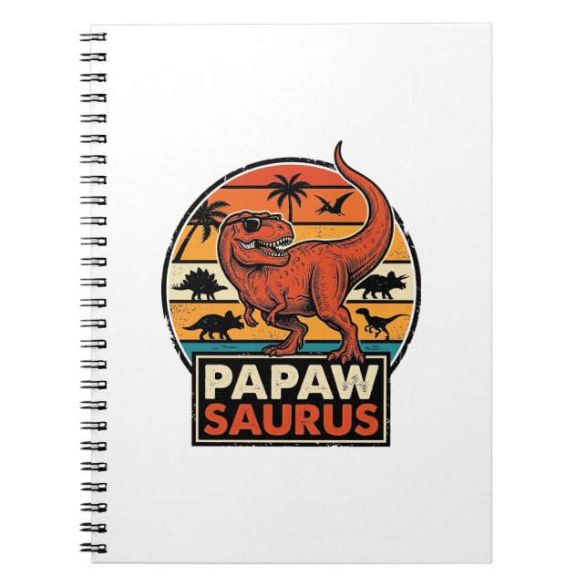 Papawsaurus Retro Dinosaur Sunset Vector Design_1 Notebook (Front)
