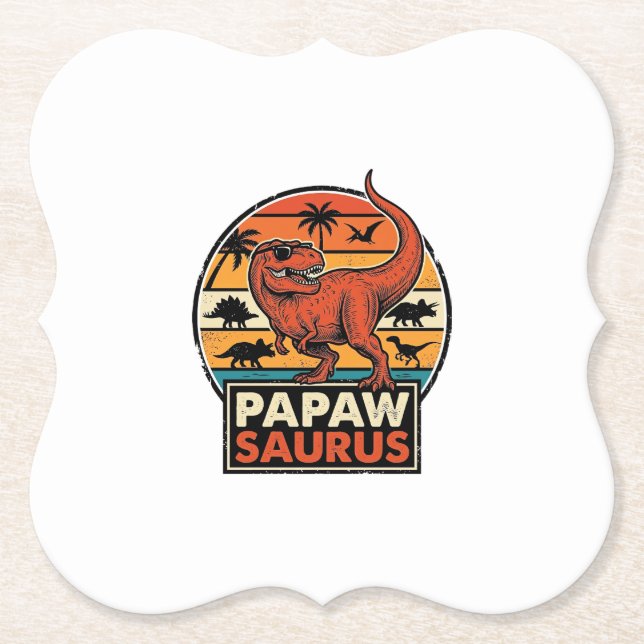 Papawsaurus Retro Dinosaur Sunset Vector Design_1 Paper Coaster (Front)