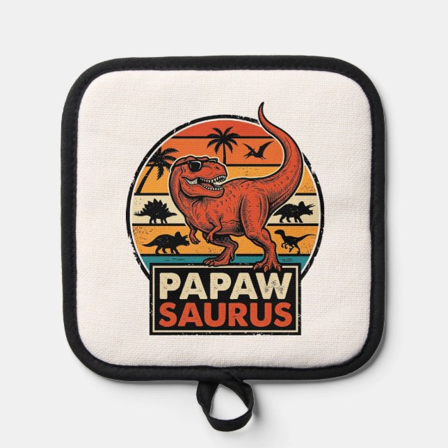Papawsaurus Retro Dinosaur Sunset Vector Design_1 Pot Holder (Front)