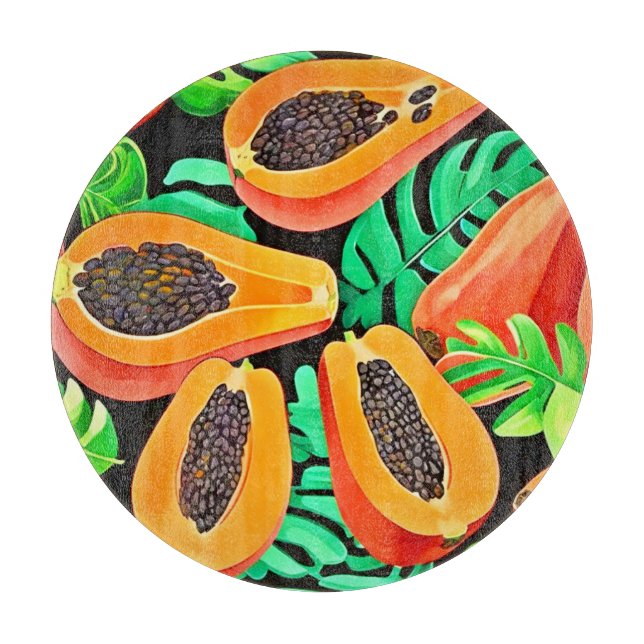 Papaya and Leaves Fresh Pattern Cutting Board (Front)