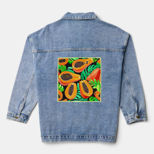 Papaya and Leaves Fresh Pattern Denim Jacket