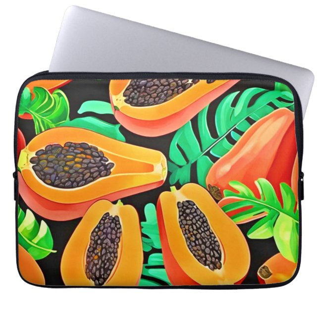 Papaya and Leaves Fresh Pattern Laptop Sleeve (Front)