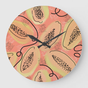 Papaya Doodle Pattern Kitchen Fruit Large Clock