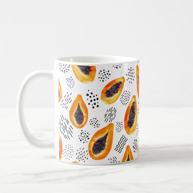 Papaya fruit: abstract watercolor pattern. coffee mug (Left)