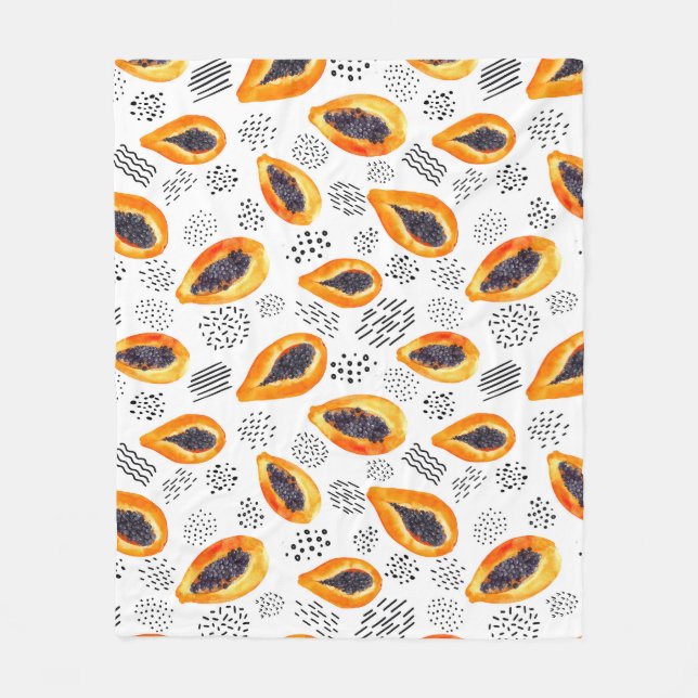 Papaya fruit: abstract watercolor pattern. fleece blanket (Front)