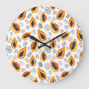 Papaya fruit: abstract watercolor pattern. large clock