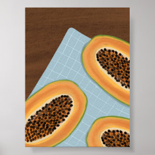Papaya Fruit Illustration – Tropical Boho Kitchen  Poster