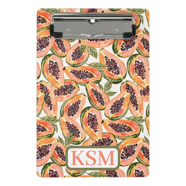 Papaya Fruit Watercolor Monogram Mini Clipboard (Front)