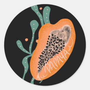 Papaya Hand Drawn Lettering Tropical Fruit    Classic Round Sticker