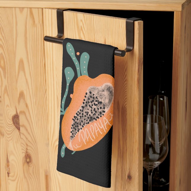 Papaya Hand Drawn Lettering Tropical Fruit Tea Towel (Thirds Fold)