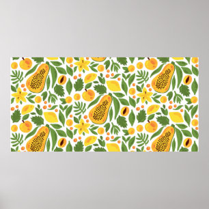 Papaya lemon peach mango fruits exotic tropic seam poster
