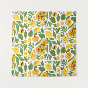 Papaya lemon peach mango fruits exotic tropic seam tapestry