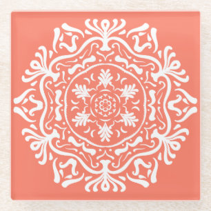 Papaya Mandala Glass Coaster