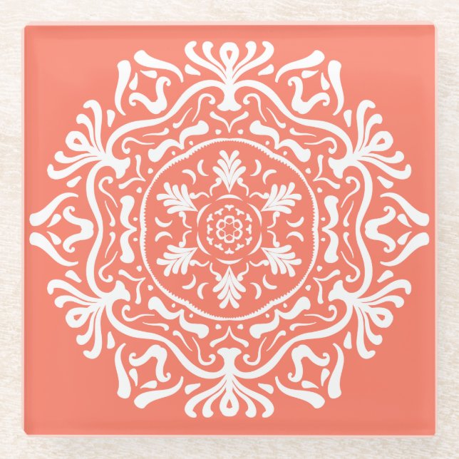 Papaya Mandala Glass Coaster (Front)