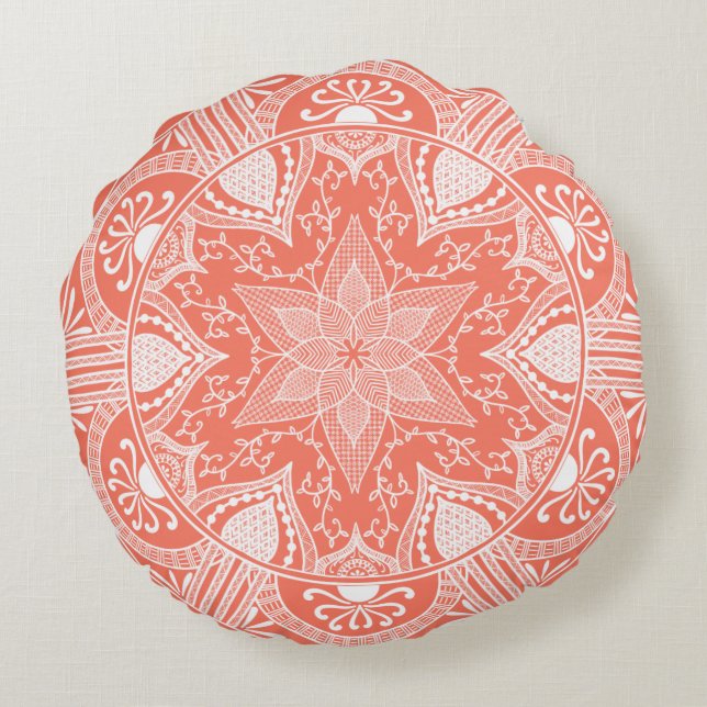 Papaya Mandala Round Cushion (Back)