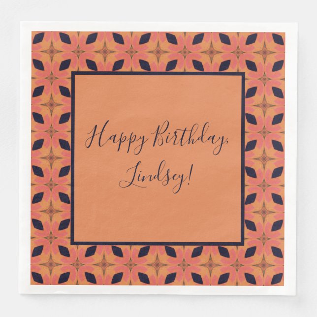 Papaya Orange and Black Retro Tropical Pattern Napkin (Front)