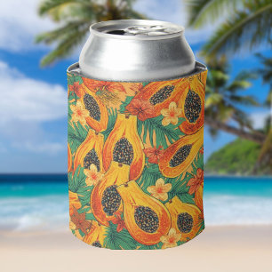 Papaya Paradise Tropical Watercolor Fruit Can Cooler