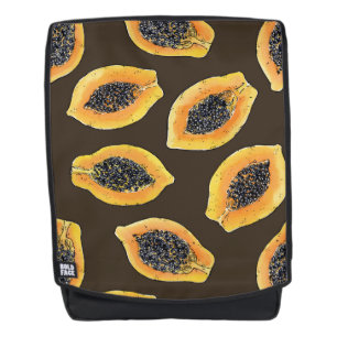Papaya slices on dark brown backpack