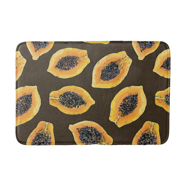Papaya slices on dark brown bath mat (Front)