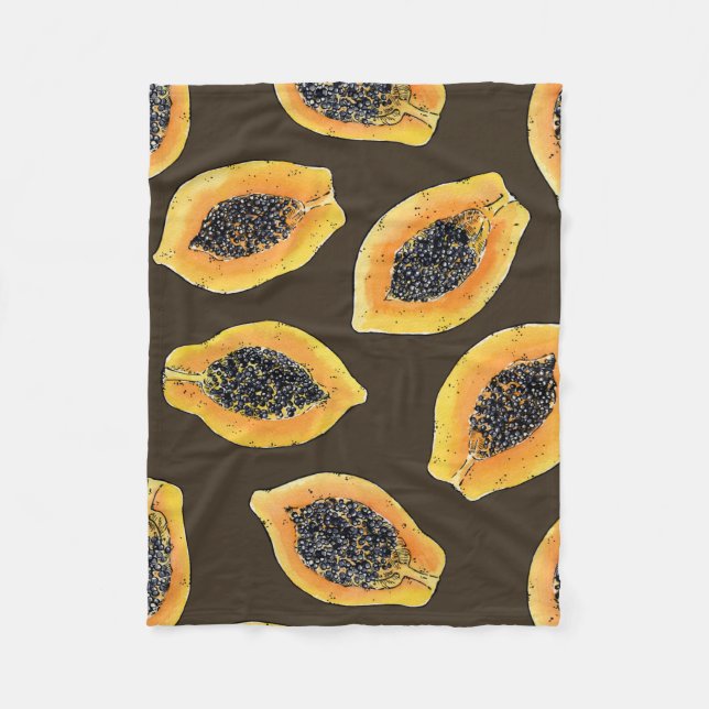 Papaya slices on dark brown fleece blanket (Front)