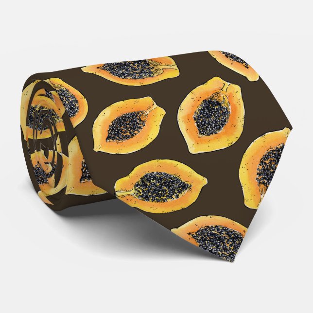 Papaya slices on dark brown tie (Rolled)