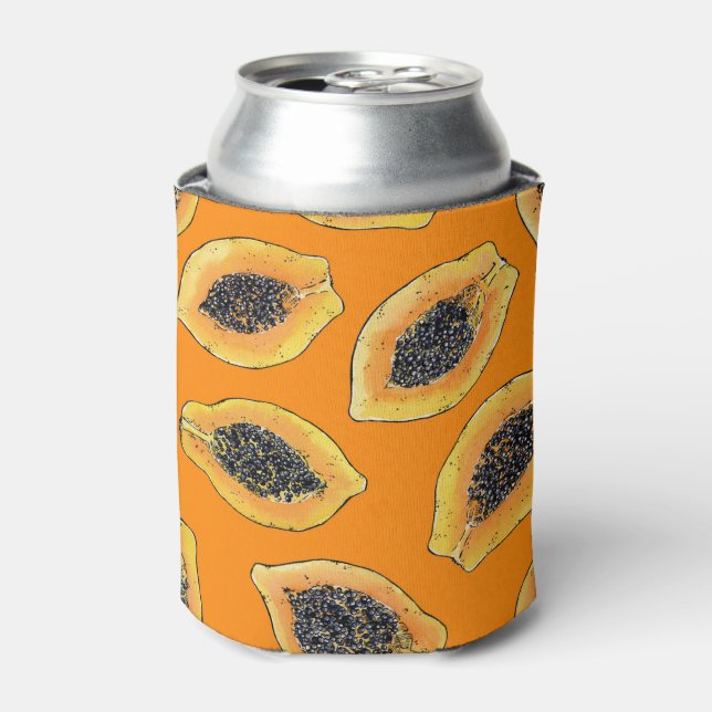 Papaya slices on orange can cooler (Can Front)