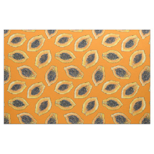 Papaya slices on orange fabric