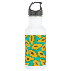 Papaya slices on turquoise 532 ml water bottle