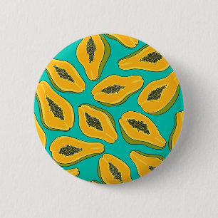 Papaya slices on turquoise 6 cm round badge
