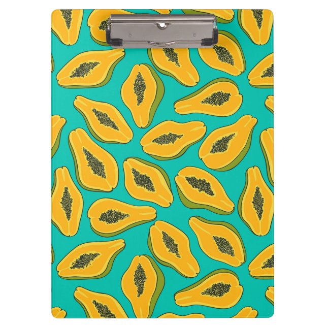 Papaya slices on turquoise clipboard (Front)