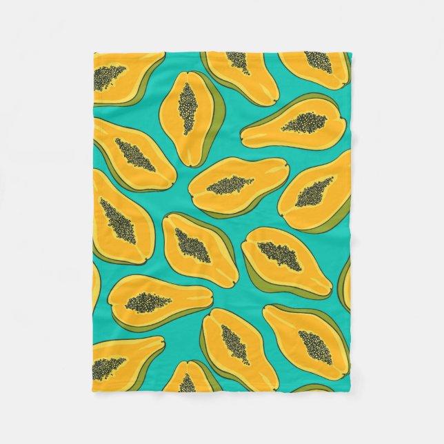 Papaya slices on turquoise fleece blanket (Front)