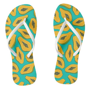 Papaya slices on turquoise jandals