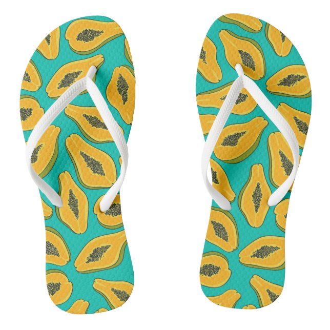 Papaya slices on turquoise jandals (Footbed)