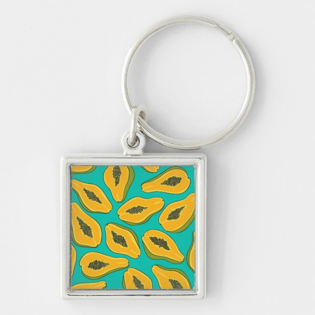 Papaya slices on turquoise key ring (Front)