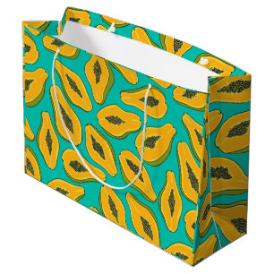 Papaya slices on turquoise large gift bag