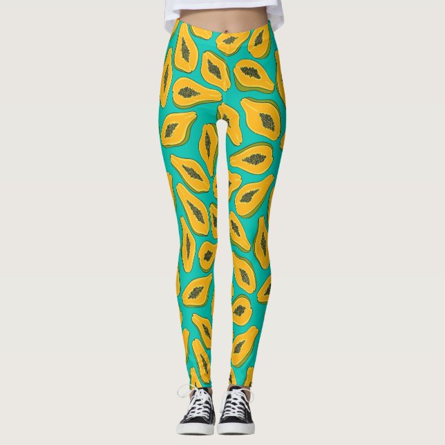 Papaya slices on turquoise leggings (Front)