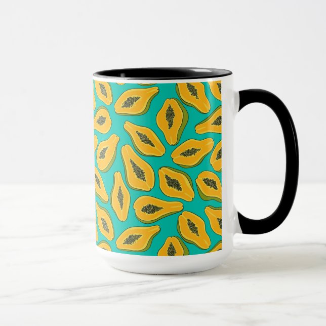 Papaya slices on turquoise mug (Right)