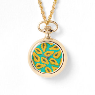 Papaya slices on turquoise watch