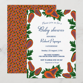 Papaya Sweet Fruit Fresh Summer Green Baby Shower Invitation