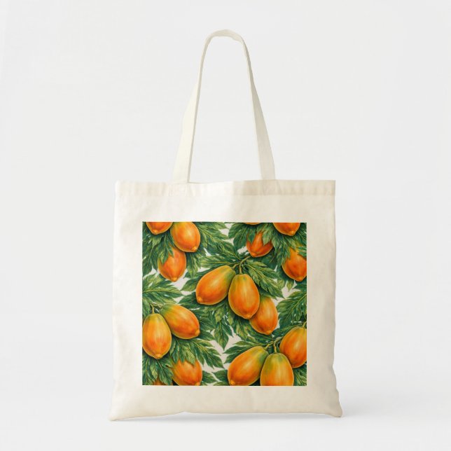 Papaya Tropical Botanical Pattern Tote Bag (Front)