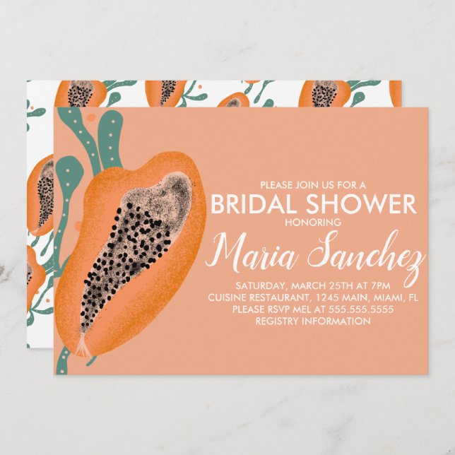 Papaya Tropical Fruit Abstract Bridal Shower Invitation (Front/Back)